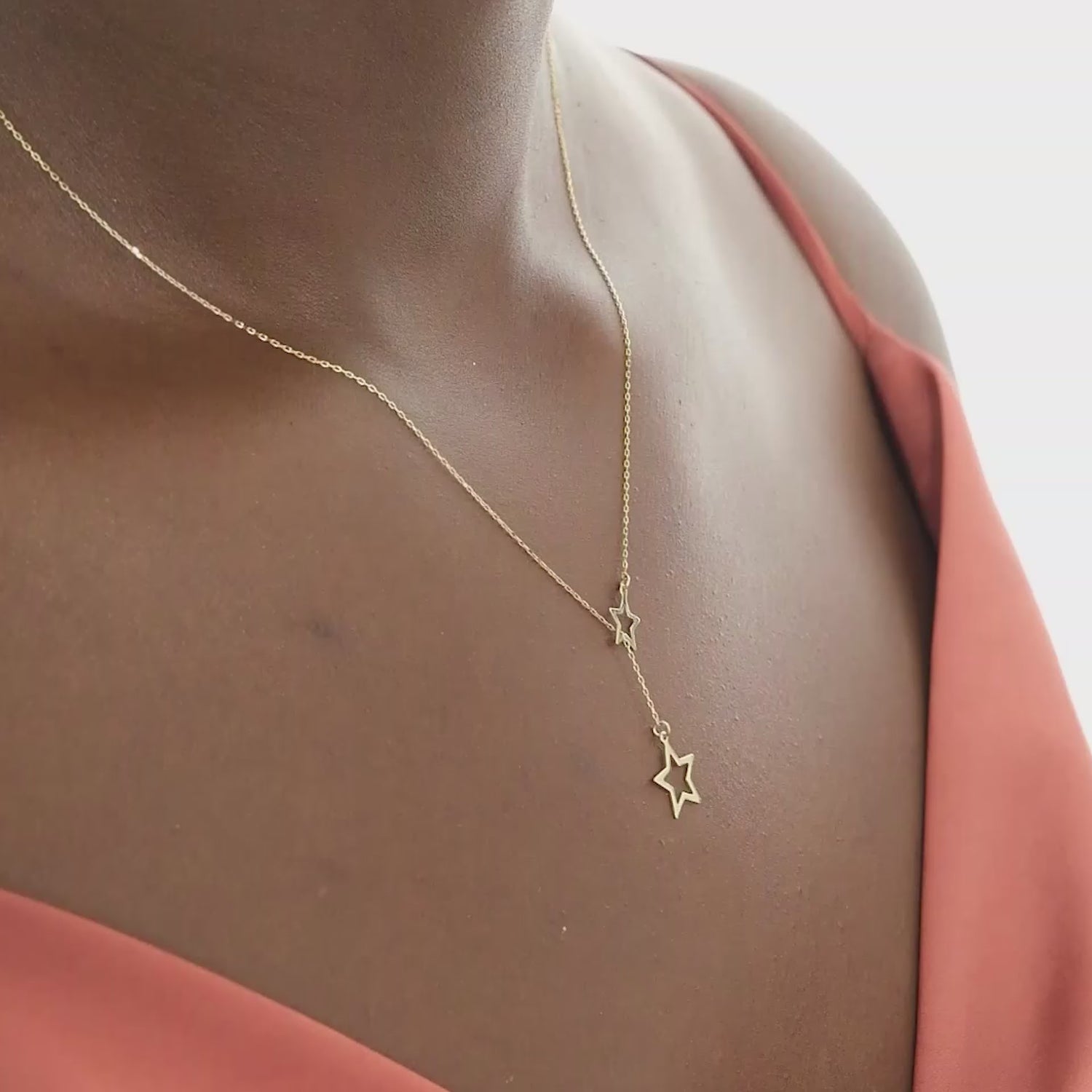 14k Solid Gold Stars Y-Necklace