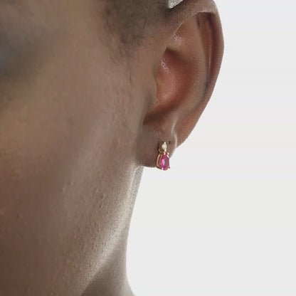 14k Solid Gold Diamond and Ruby Earrings