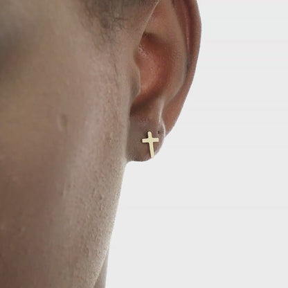 Aretes de cruz en oro sólido de 14 k