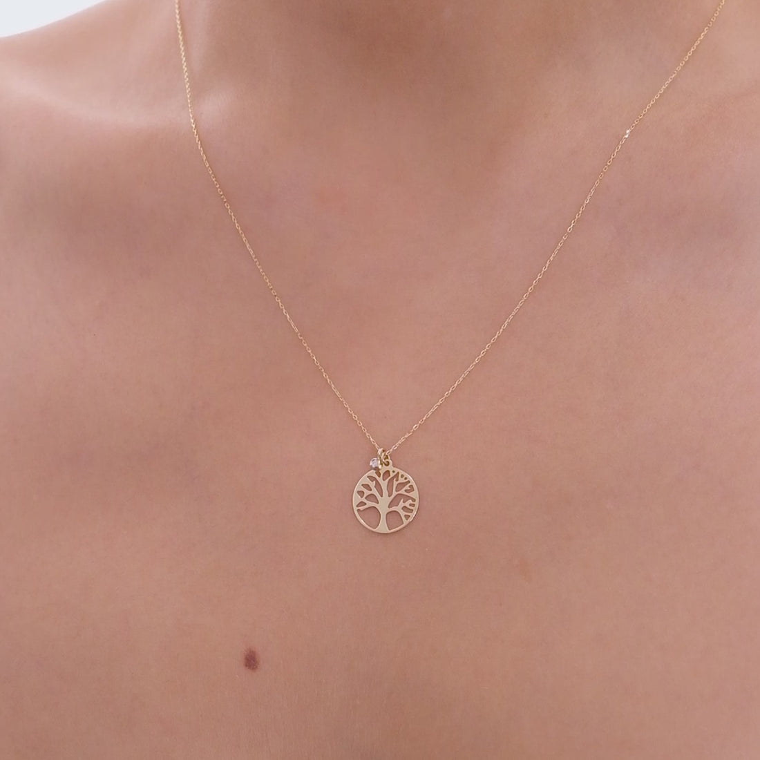 Diamond 14k Solid Gold Tree of Life Necklace