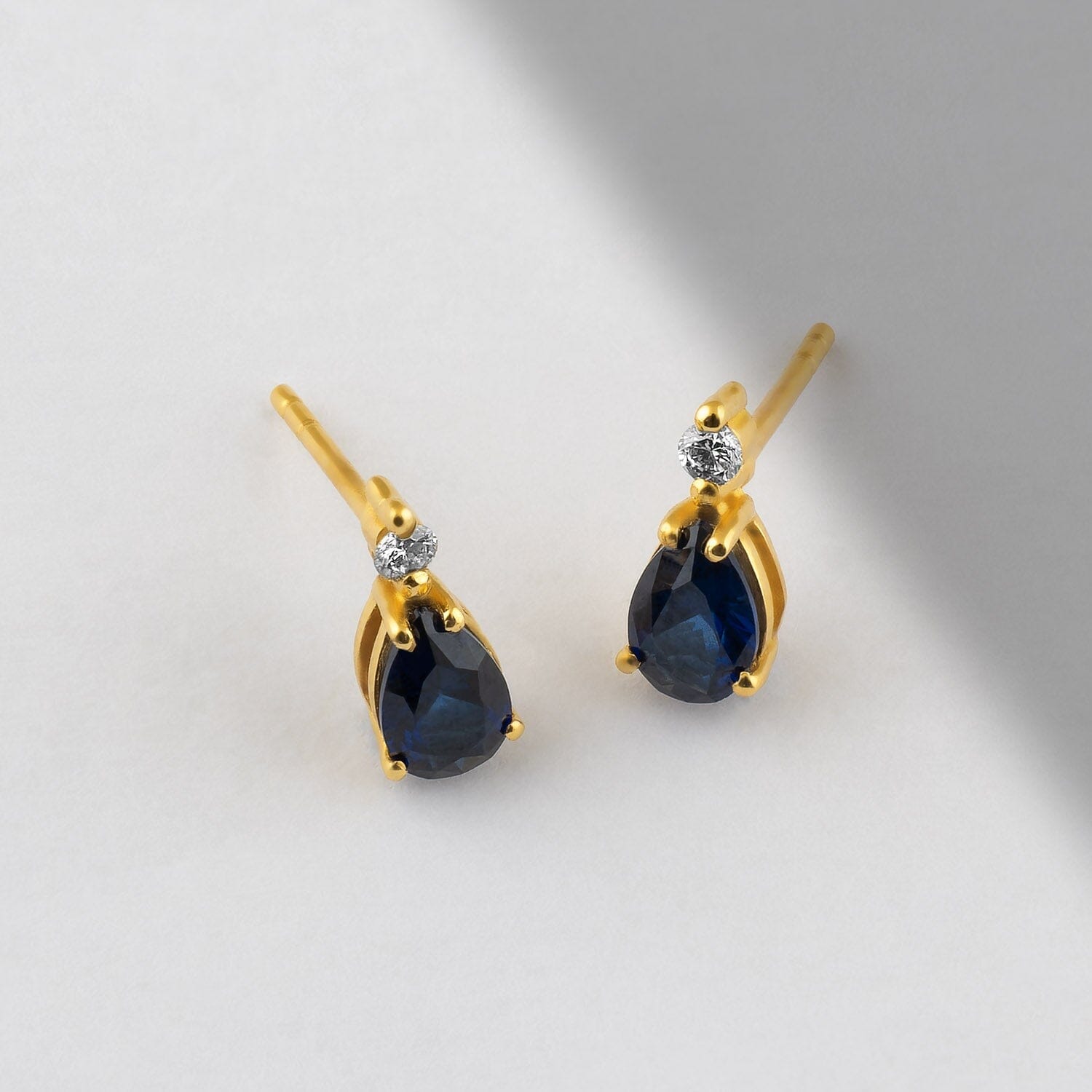 Diamond and Sapphire Studs in 14k Solid Gold - JCarat