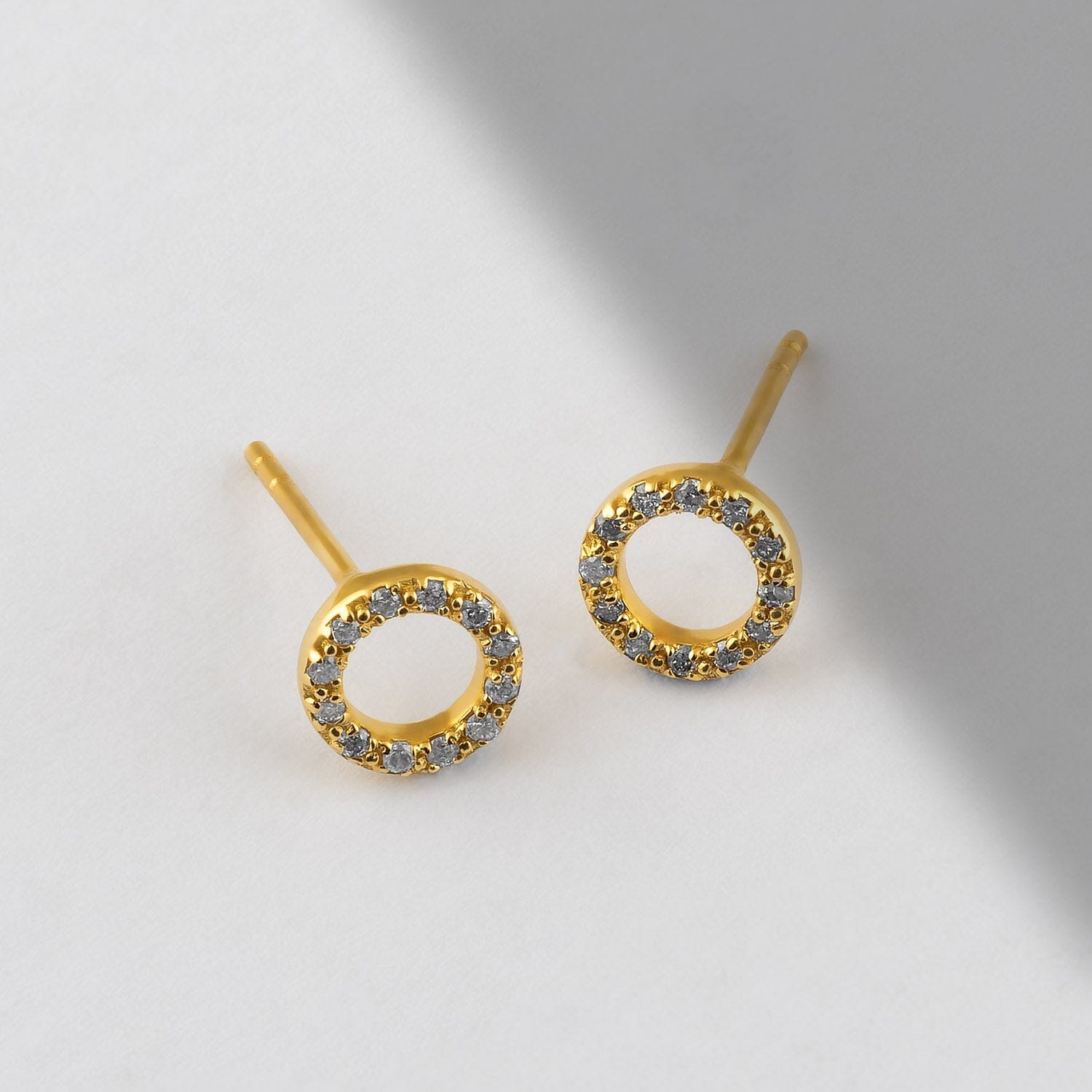 Diamond Circle Earrings in 14k Solid Gold - JCarat