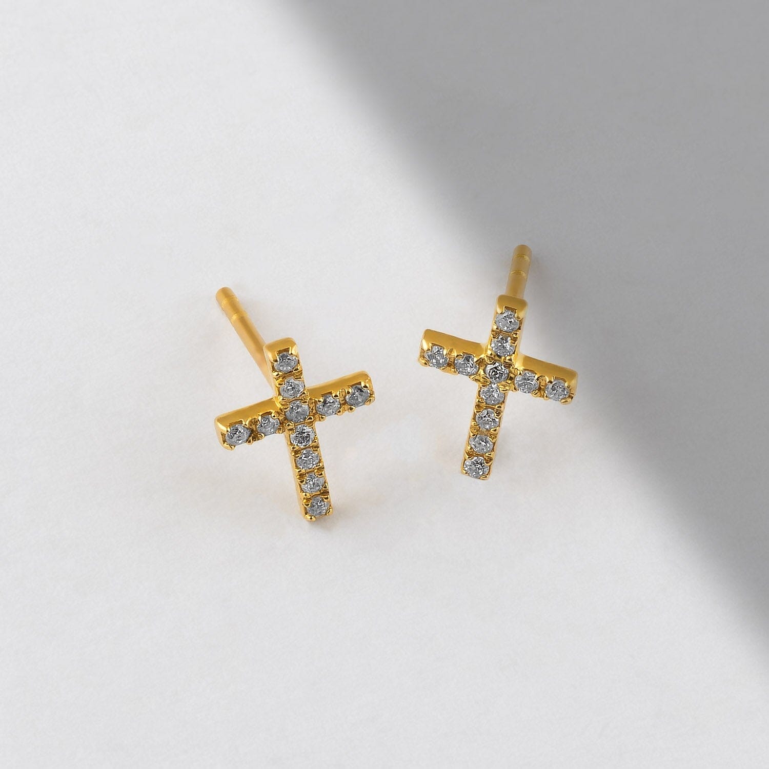 Diamond Cross Earrings in 14k Solid Gold - JCarat