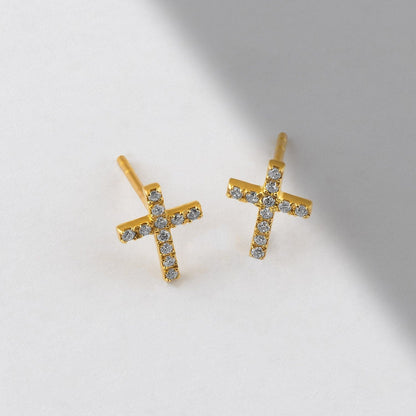 Diamond Cross Earrings in 14k Solid Gold - JCarat