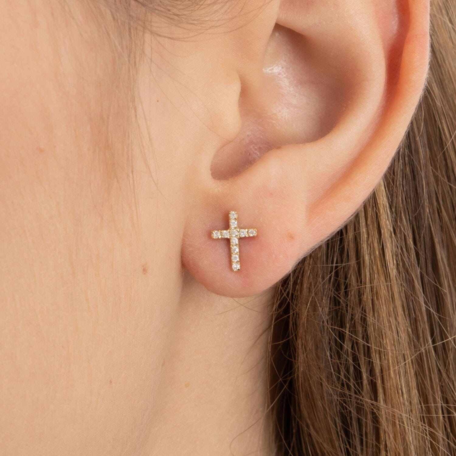 Diamond Cross Earrings in 14k Solid Gold - JCarat