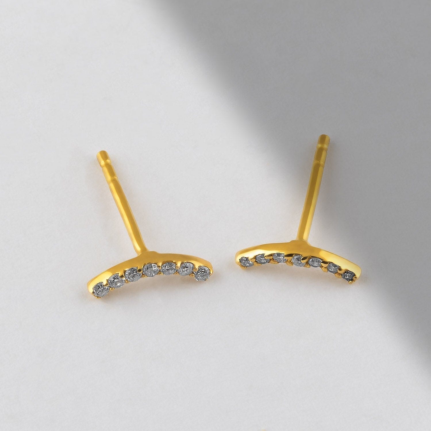 Diamond Curved Bar Earrings in 14k Solid Gold - JCarat