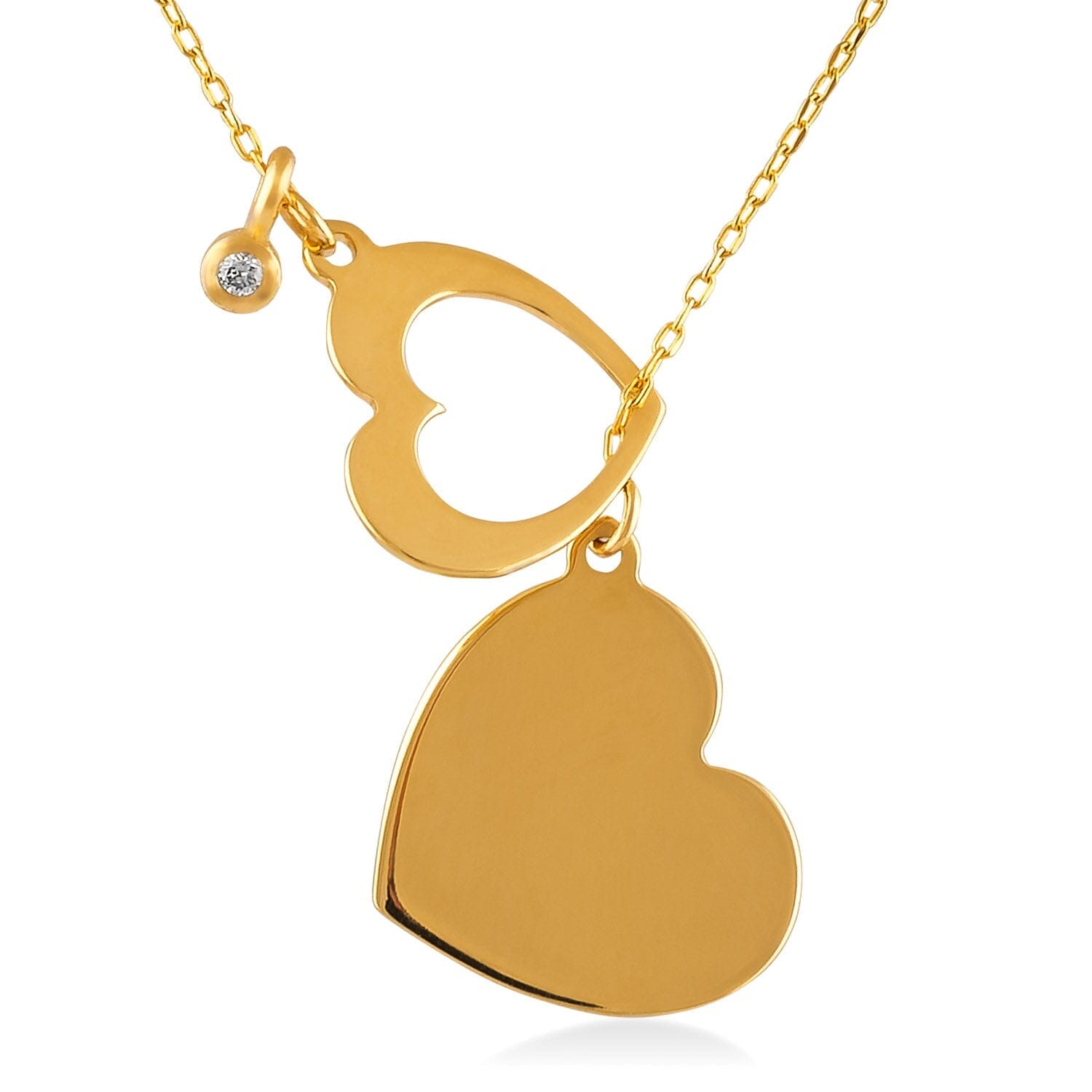 Diamond Double Heart Y-Necklace in 14k Solid Gold - JCarat