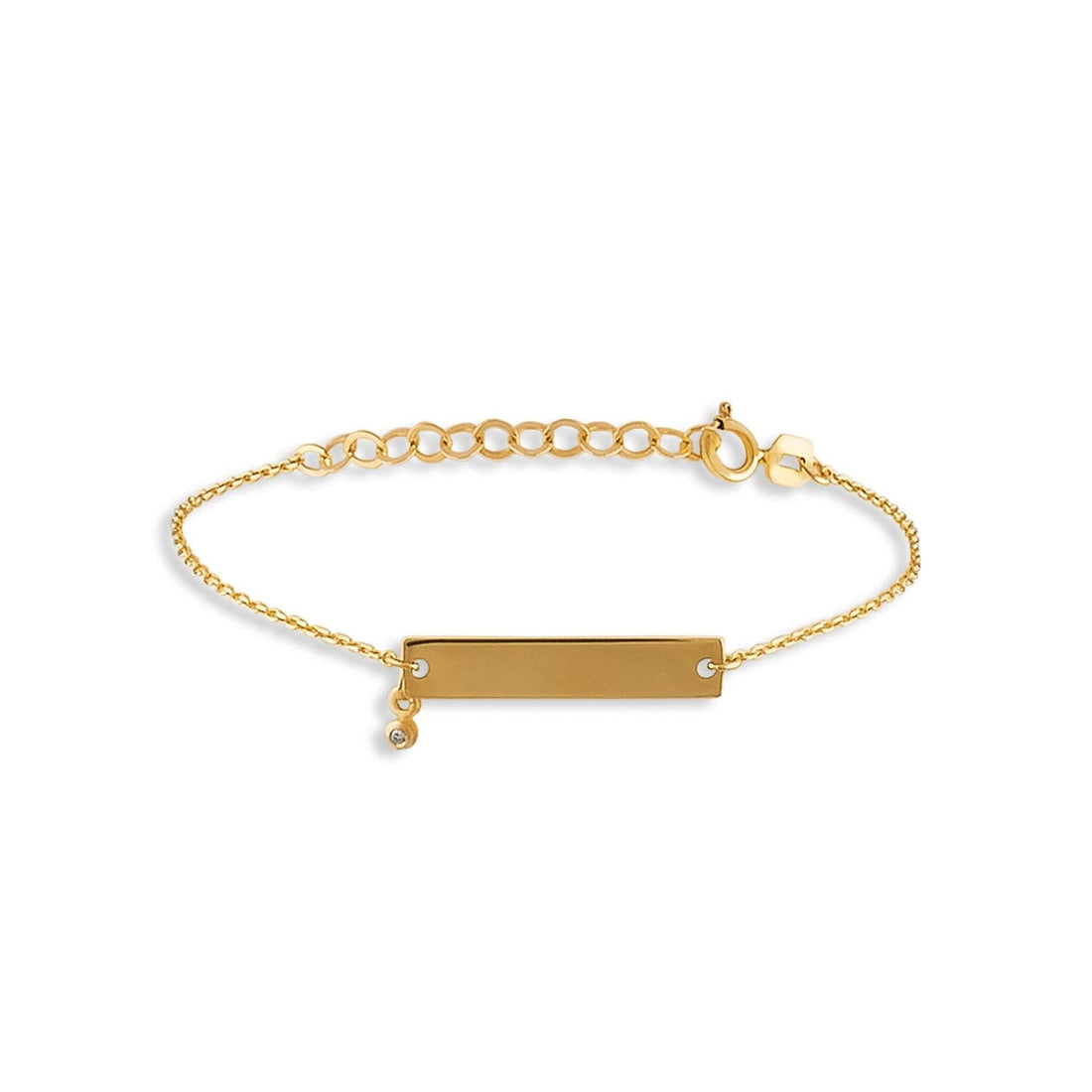 Diamond Engravable Bar Bracelet in 14k Solid Gold - JCarat