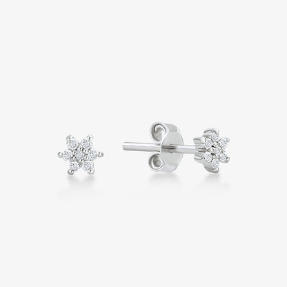 Diamond Flower Earrings in 14k Solid Gold - JCarat