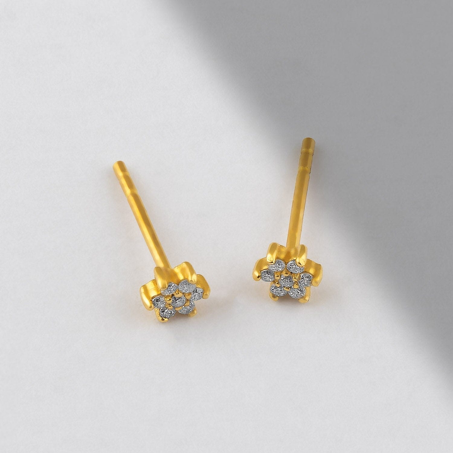 Diamond Flower Earrings in 14k Solid Gold - JCarat