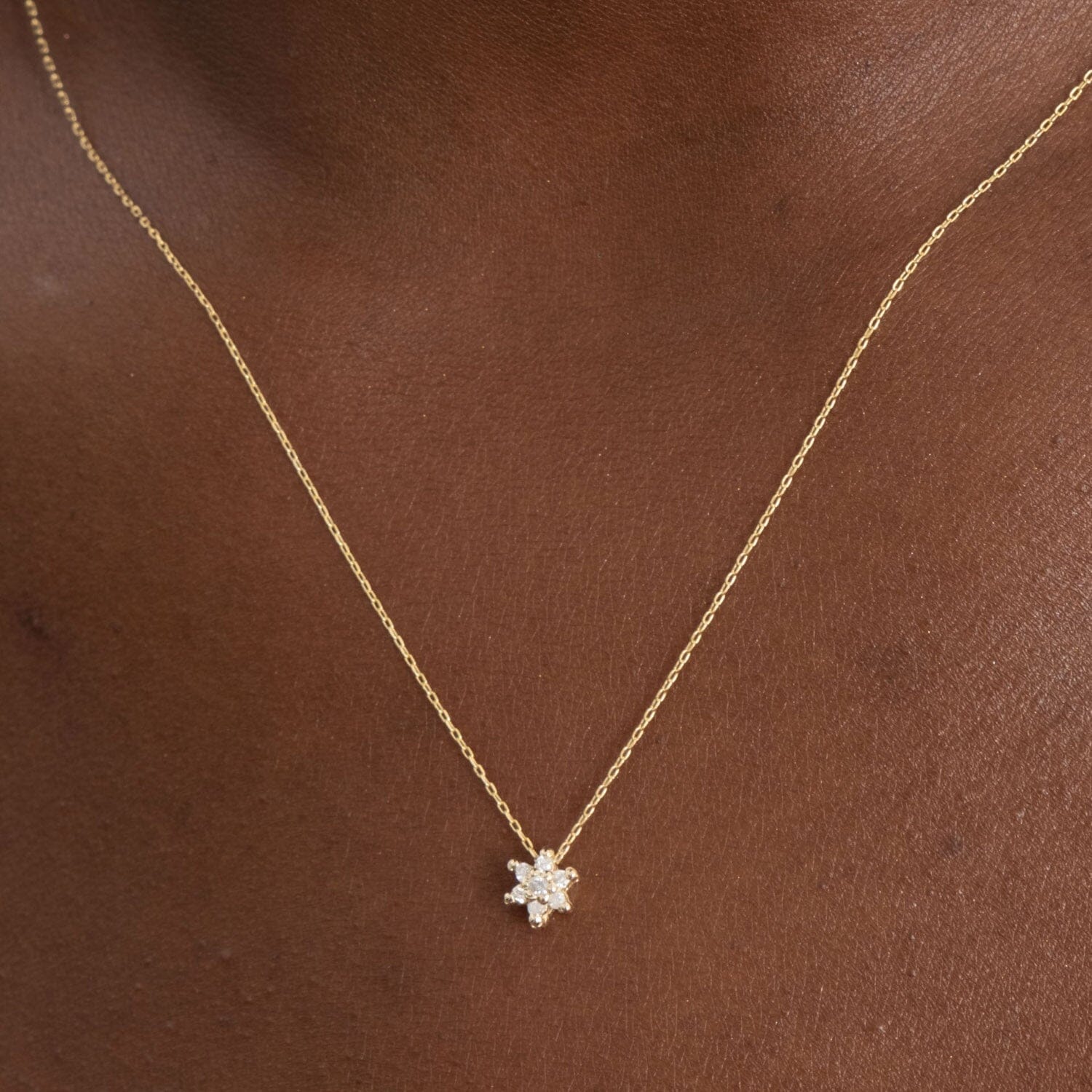 Diamond Flower Necklace in 14k Solid Gold - JCarat