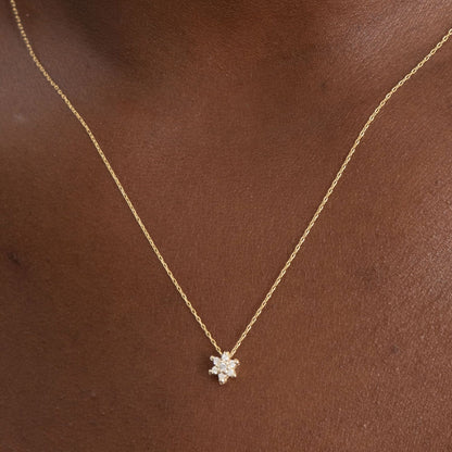 Diamond Flower Necklace in 14k Solid Gold - JCarat