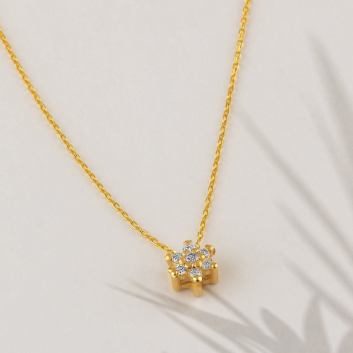 Diamond Flower Necklace in 14k Solid Gold - JCarat