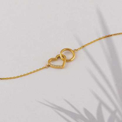 Diamond Heart and Circle Bracelet in 14k Solid Gold - JCarat