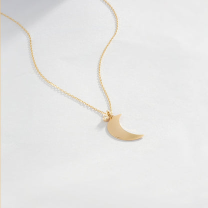 Diamond Moon Necklace in 14k Solid Gold - JCarat