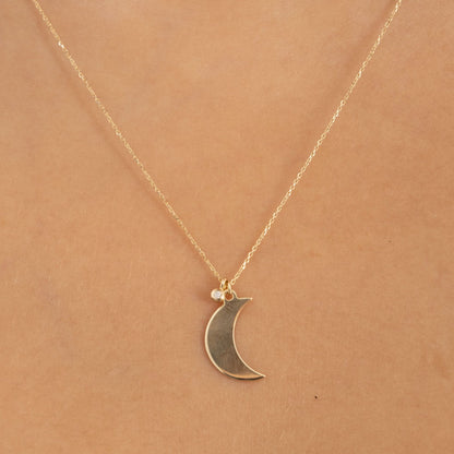 Diamond Moon Necklace in 14k Solid Gold - JCarat