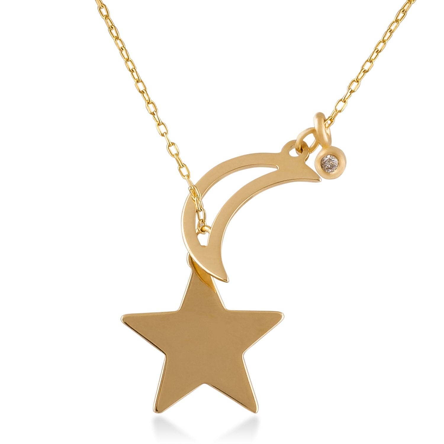 Diamond Moon-Star Y-Necklace in 14k Solid Gold - JCarat