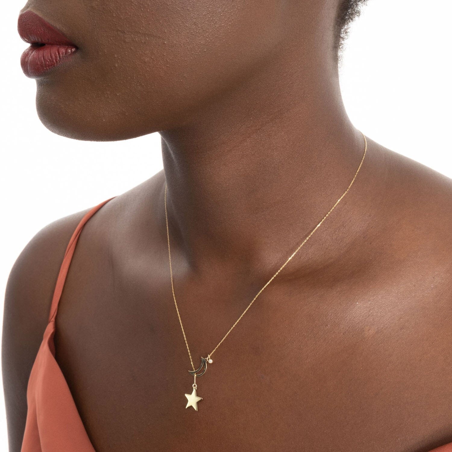 Diamond Moon-Star Y-Necklace in 14k Solid Gold - JCarat