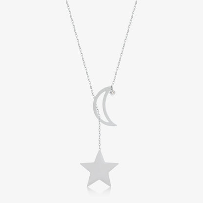 Diamond Moon-Star Y-Necklace in 14k Solid Gold - JCarat