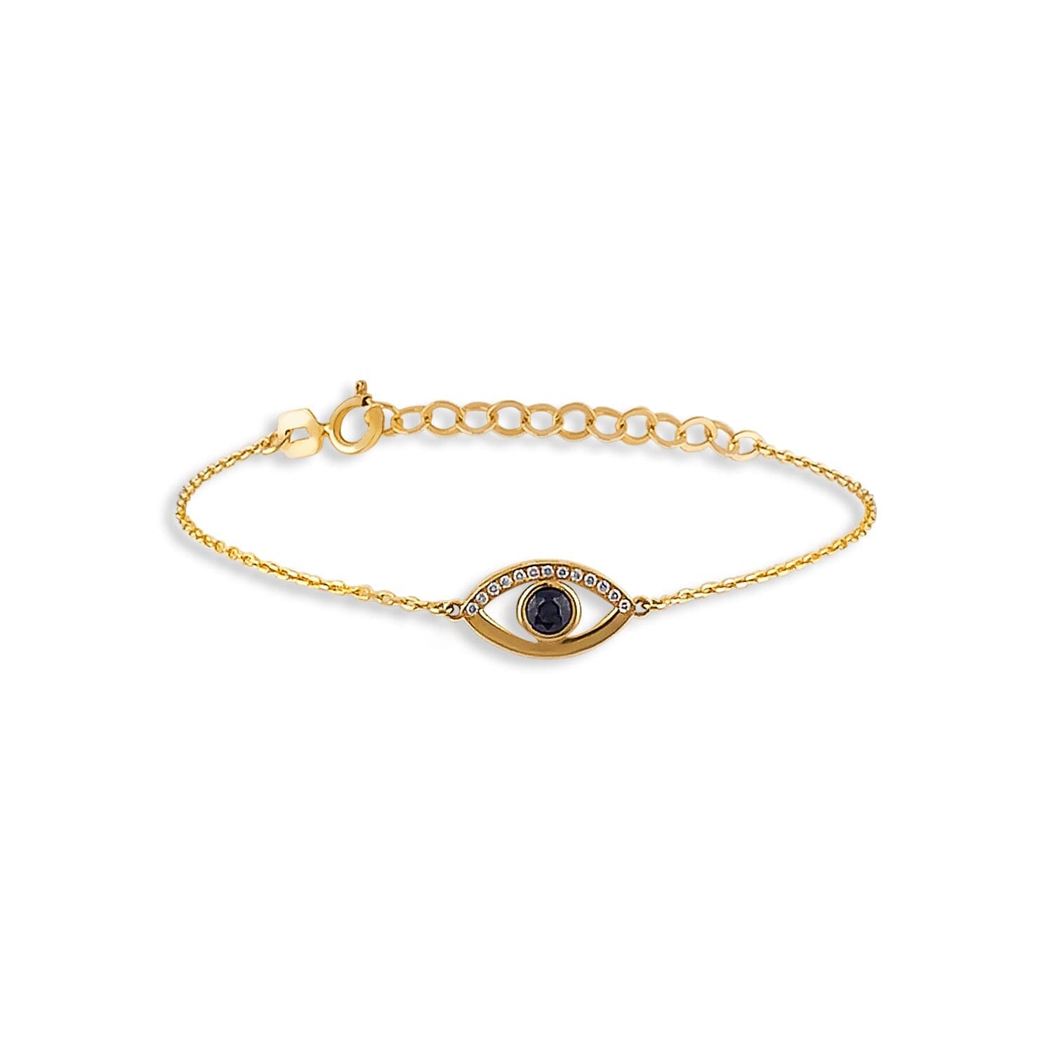 Diamond Sapphire Evil Eye Bracelet in 14k Solid Gold - JCarat