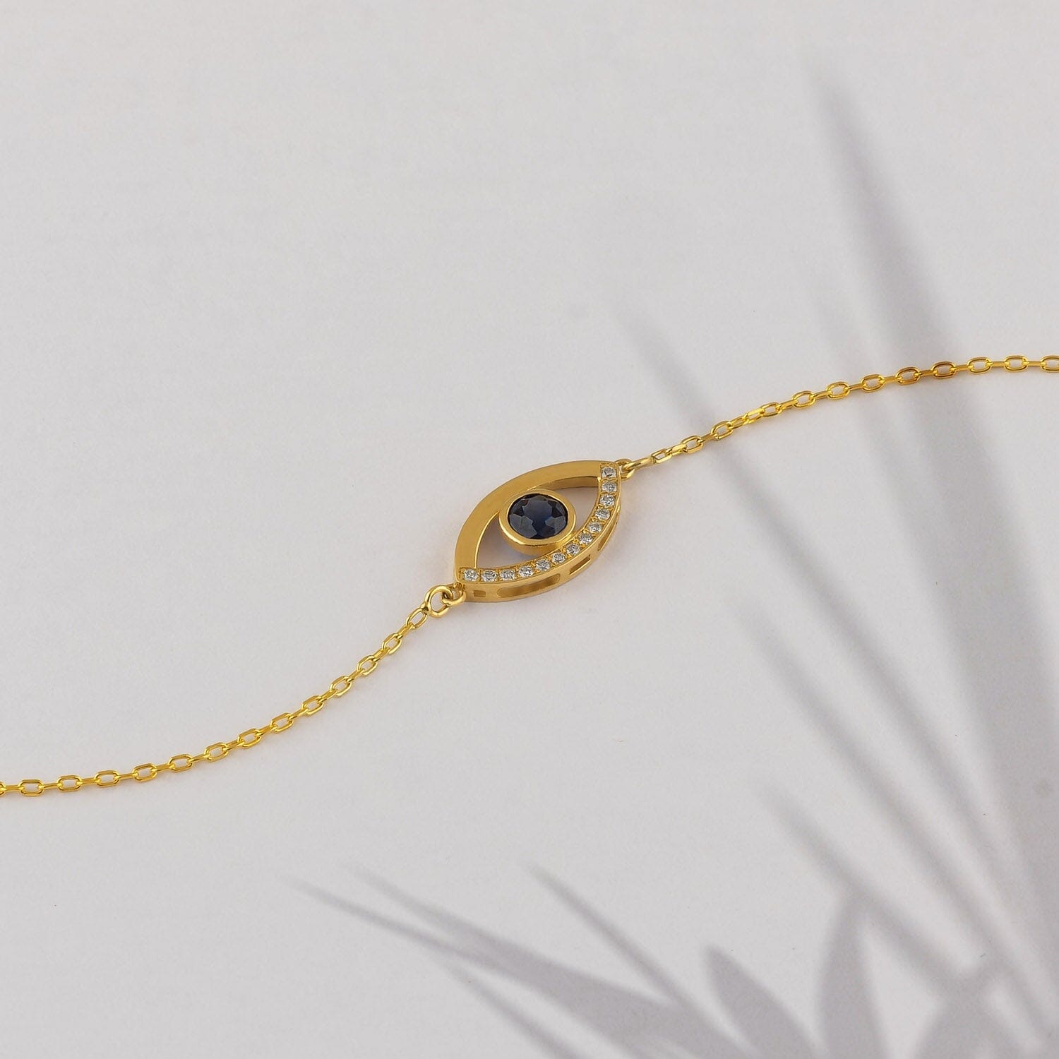 Diamond Sapphire Evil Eye Bracelet in 14k Solid Gold - JCarat