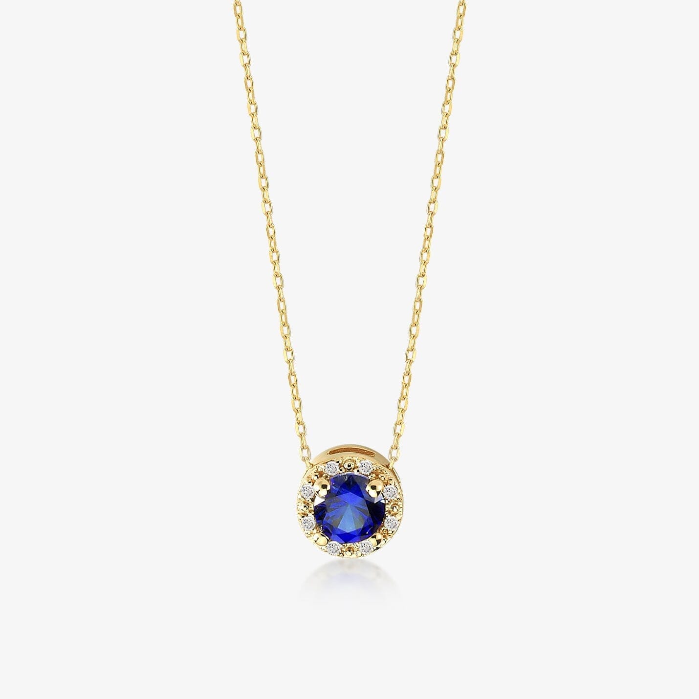 Diamond Sapphire Halo Necklace in 14k Solid Gold - JCarat