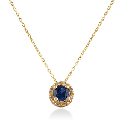 Diamond Sapphire Halo Necklace in 14k Solid Gold - JCarat