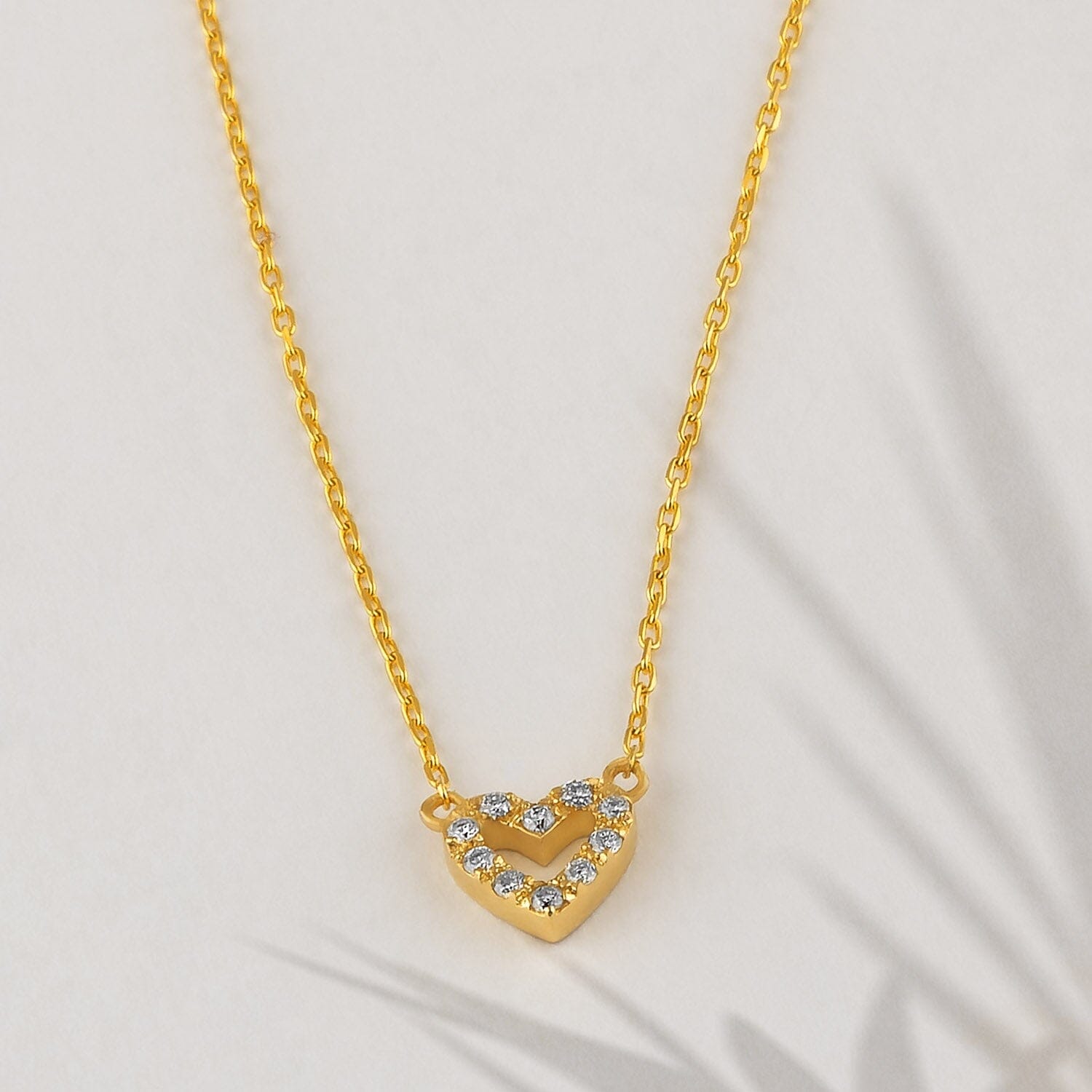 Diamond Small Heart Necklace in 14k Solid Gold - JCarat