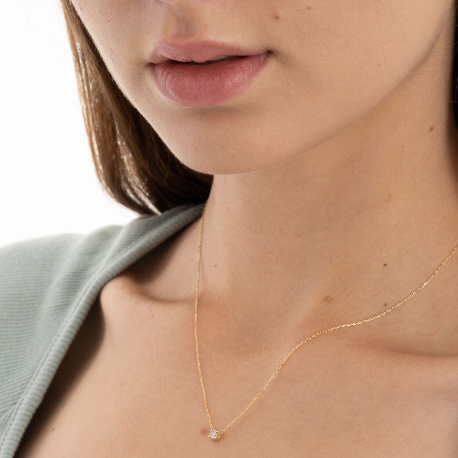 Diamond Square Solitaire Necklaces in 14k Solid Gold - JCarat