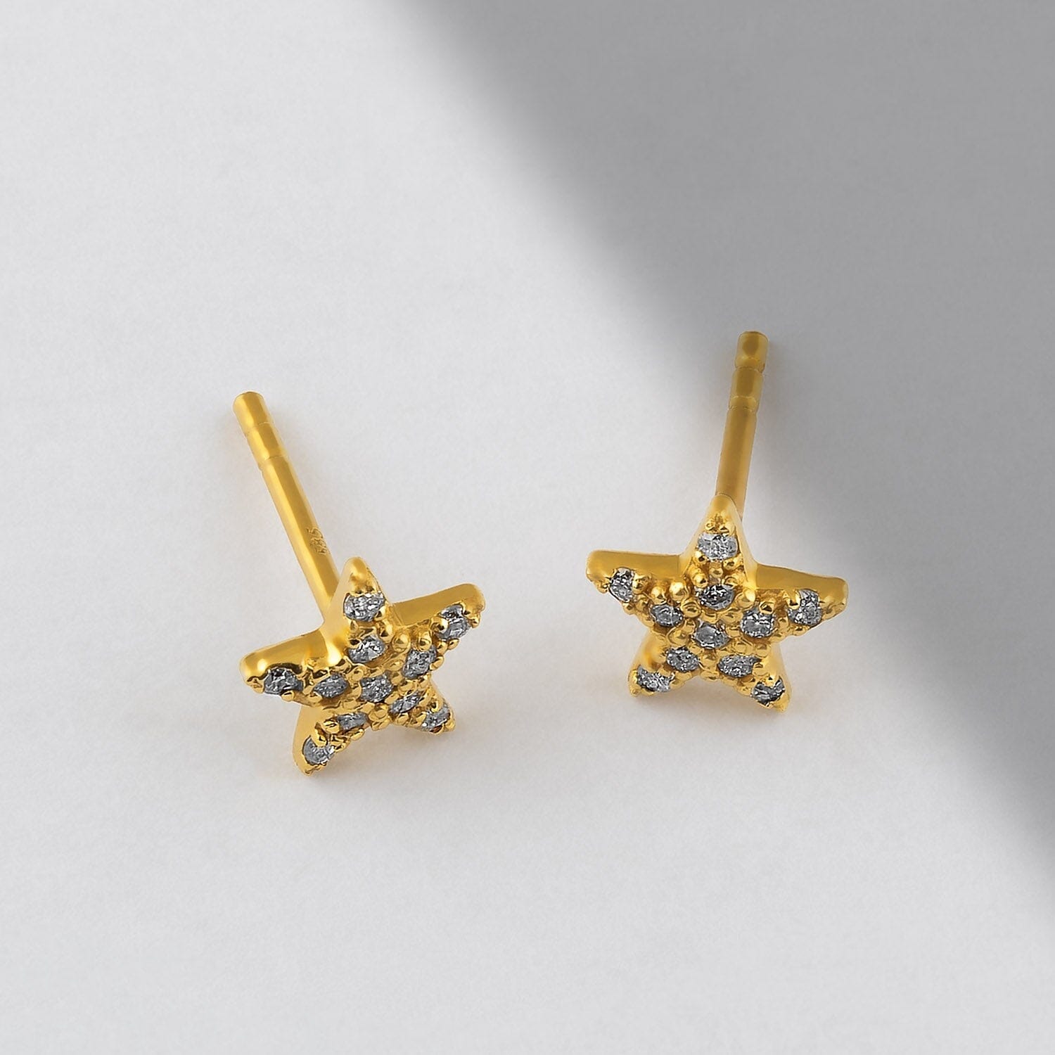 Diamond Star Earrings in 14k Solid Gold - JCarat