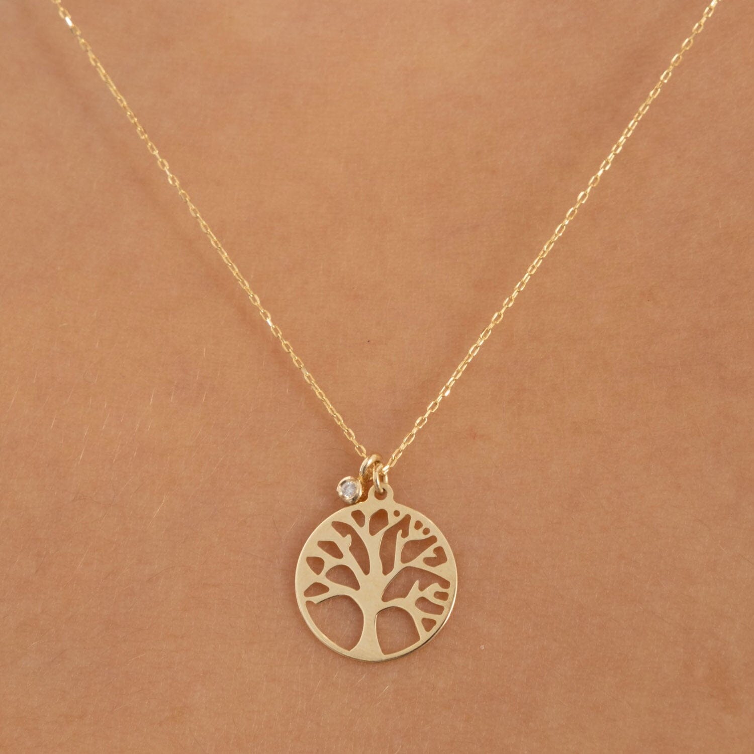 Diamond Tree of Life Necklace in 14k Solid Gold - JCarat