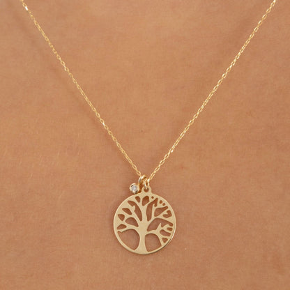 Diamond Tree of Life Necklace in 14k Solid Gold - JCarat