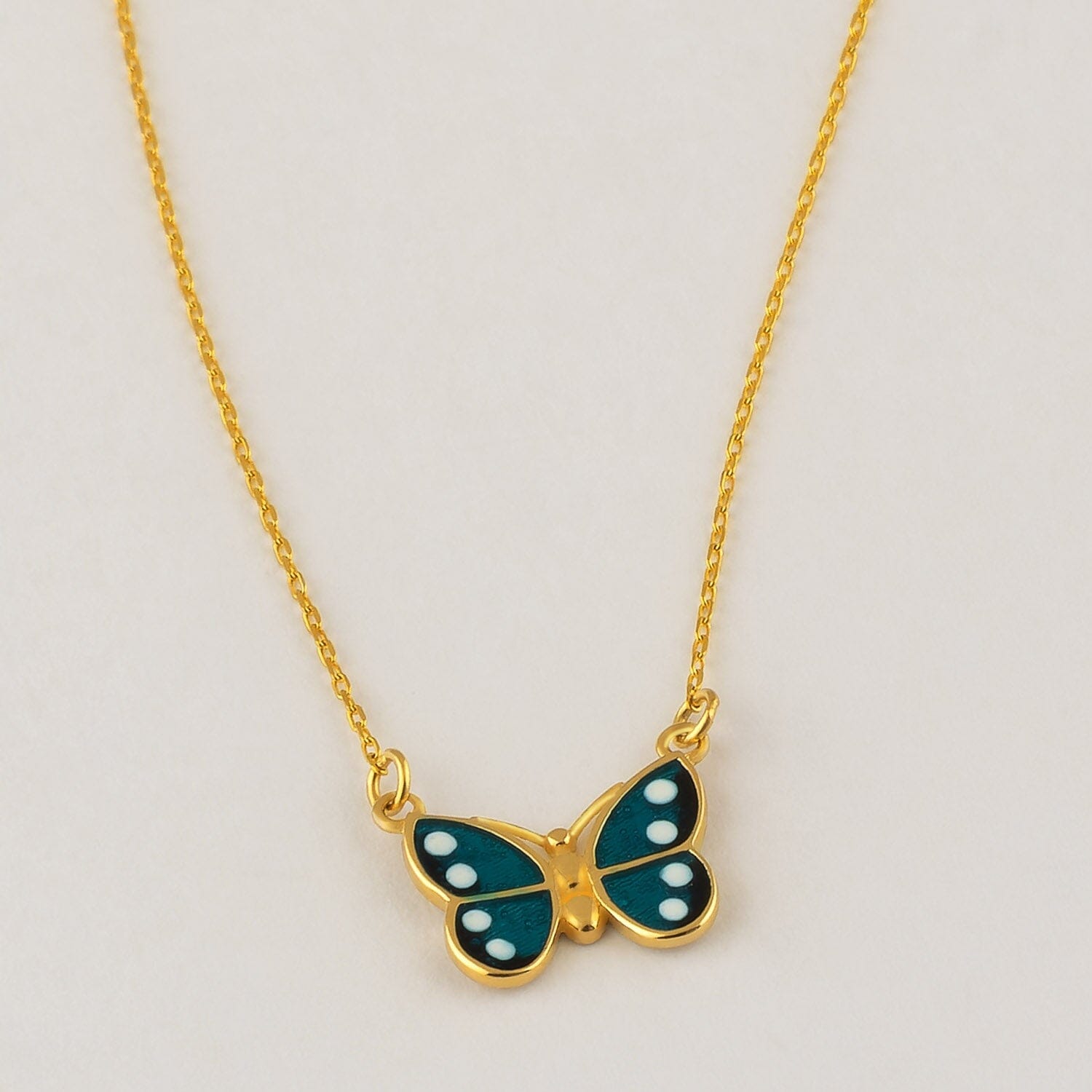 Enamel Butterfly Necklace in 14k Solid Gold - JCarat