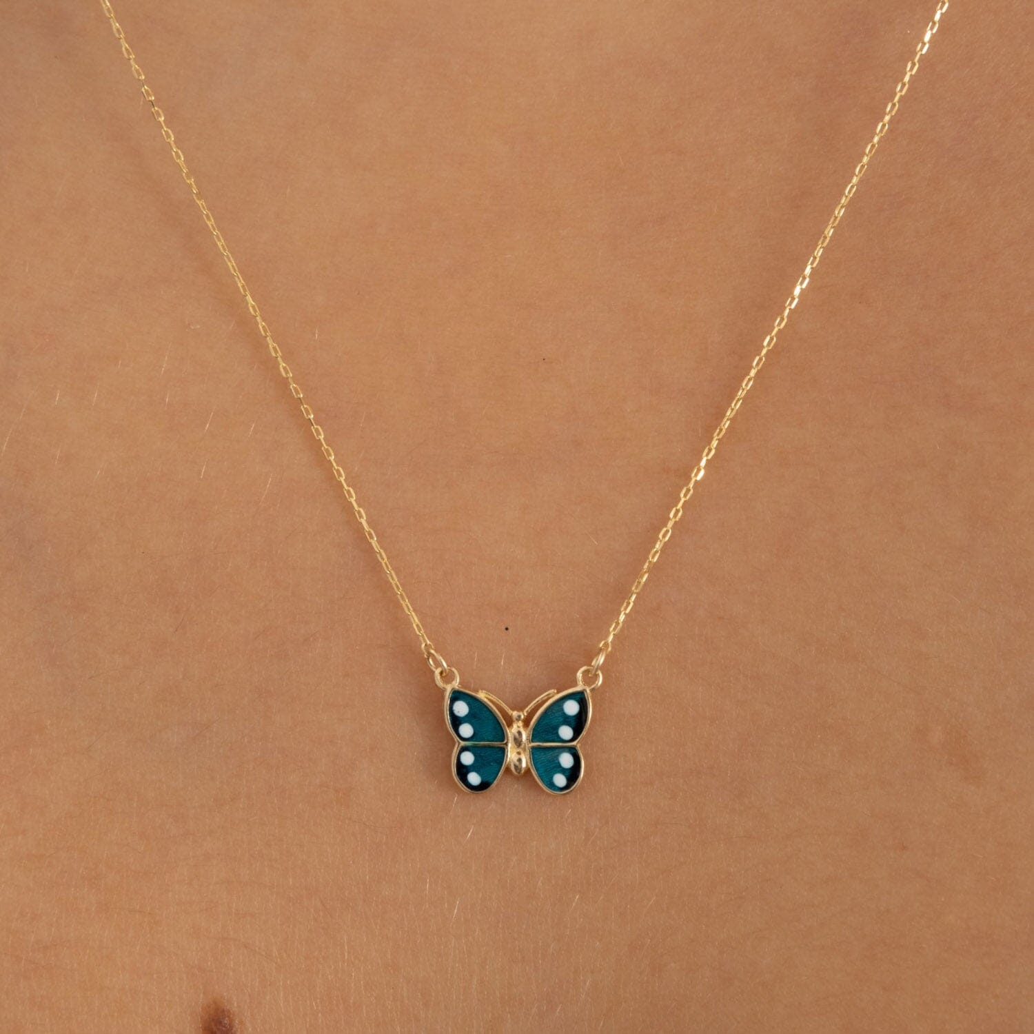 Enamel Butterfly Necklace in 14k Solid Gold - JCarat