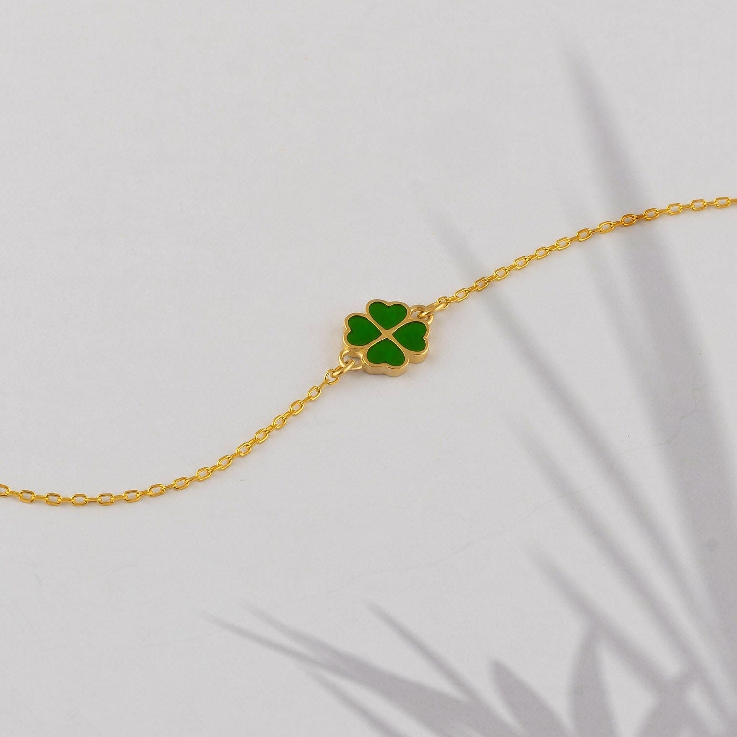 Green Clover Bracelet in 14k Solid Gold - JCarat