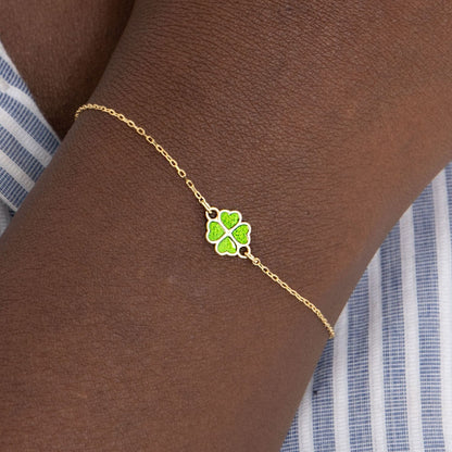 Green Clover Bracelet in 14k Solid Gold - JCarat