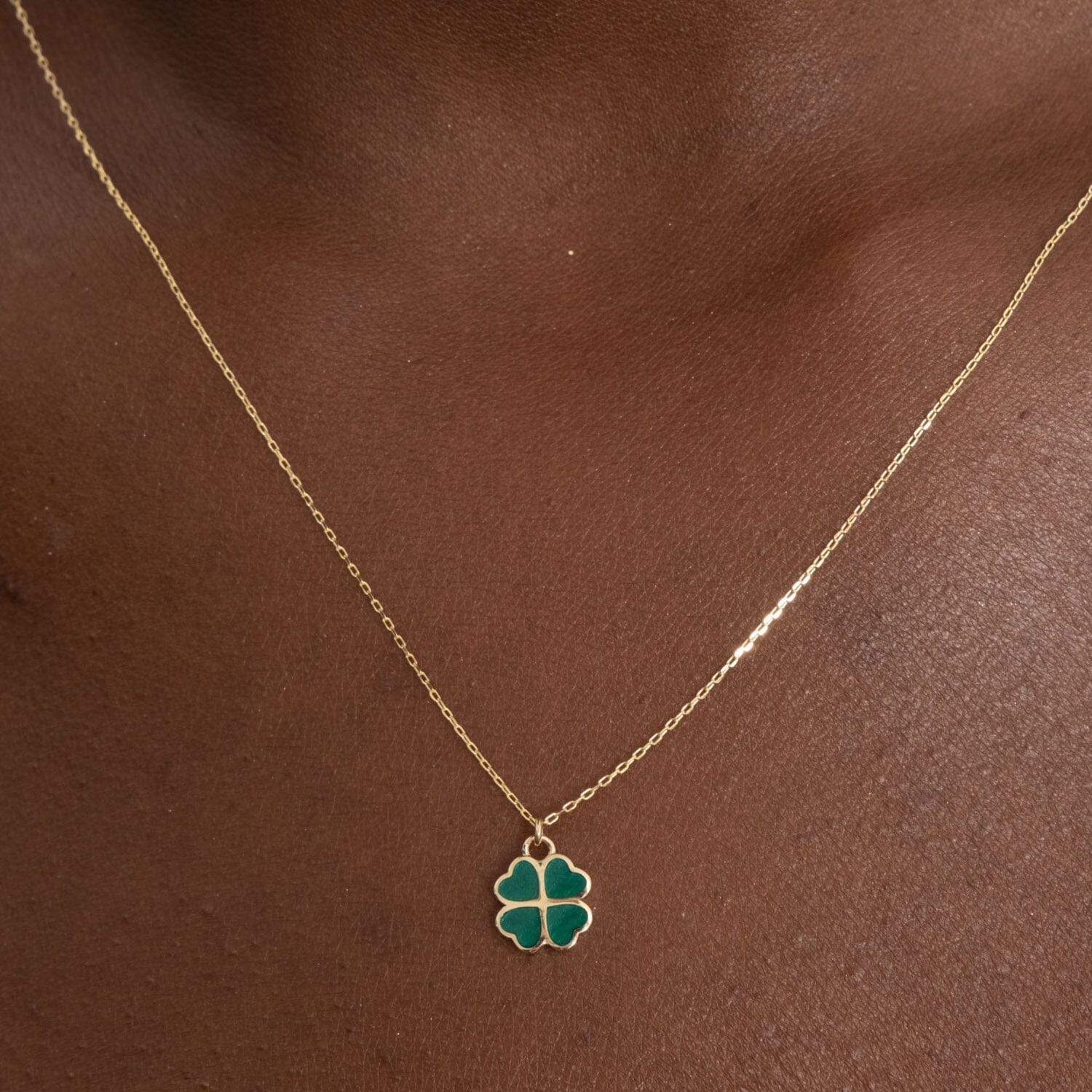 Green Clover Necklace in 14k Solid Gold - JCarat