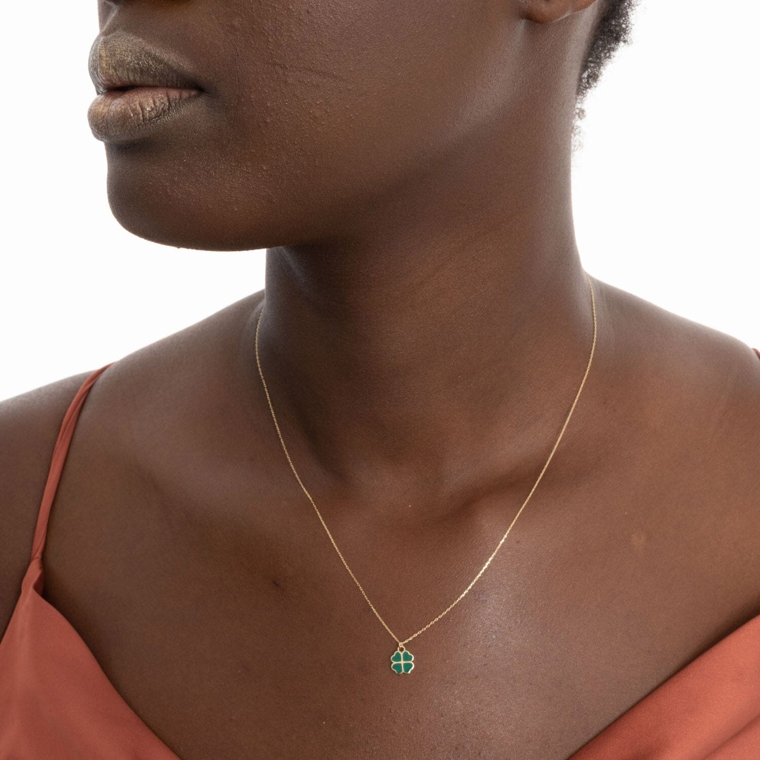 Green Clover Necklace in 14k Solid Gold - JCarat