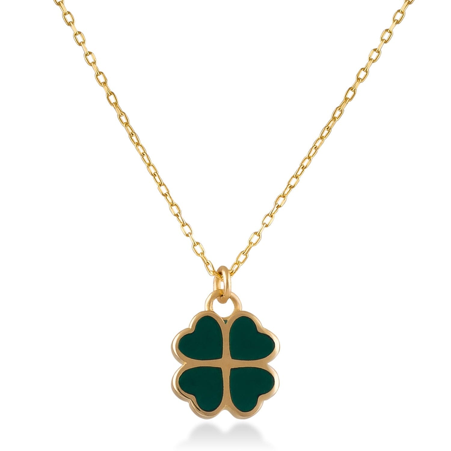 Green Clover Necklace in 14k Solid Gold - JCarat