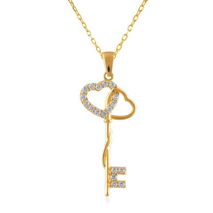 Heart and Key Necklace in 14k Solid Gold - JCarat