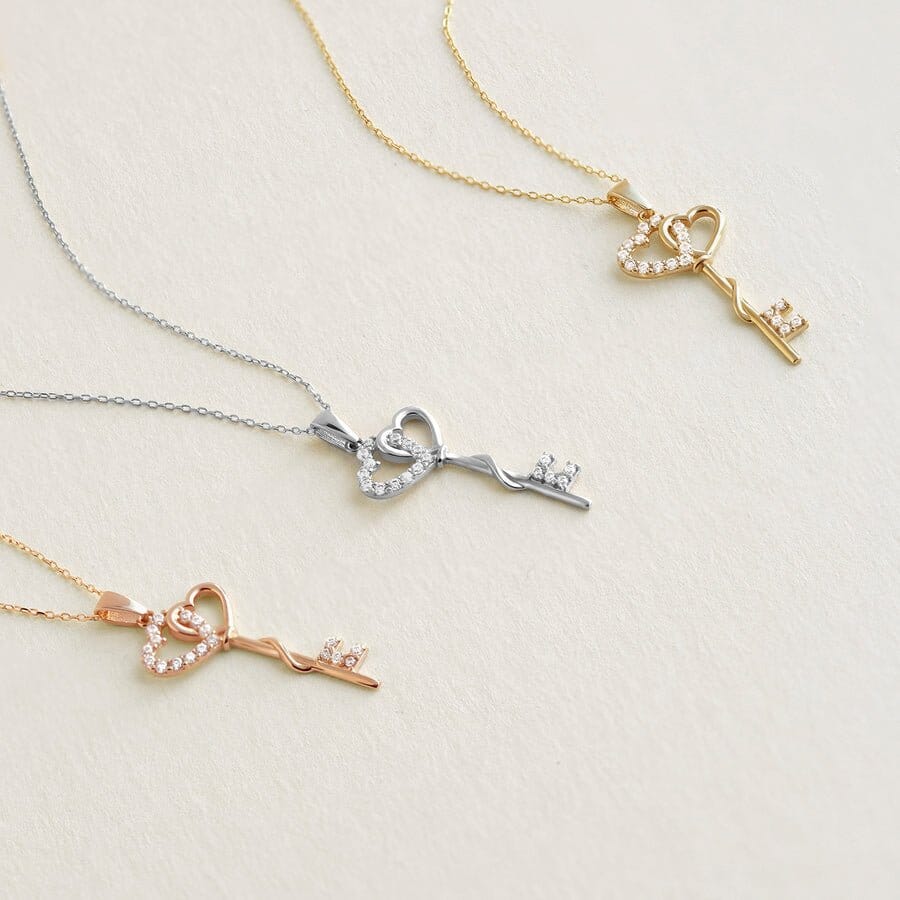 Heart and Key Necklace in 14k Solid Gold - JCarat