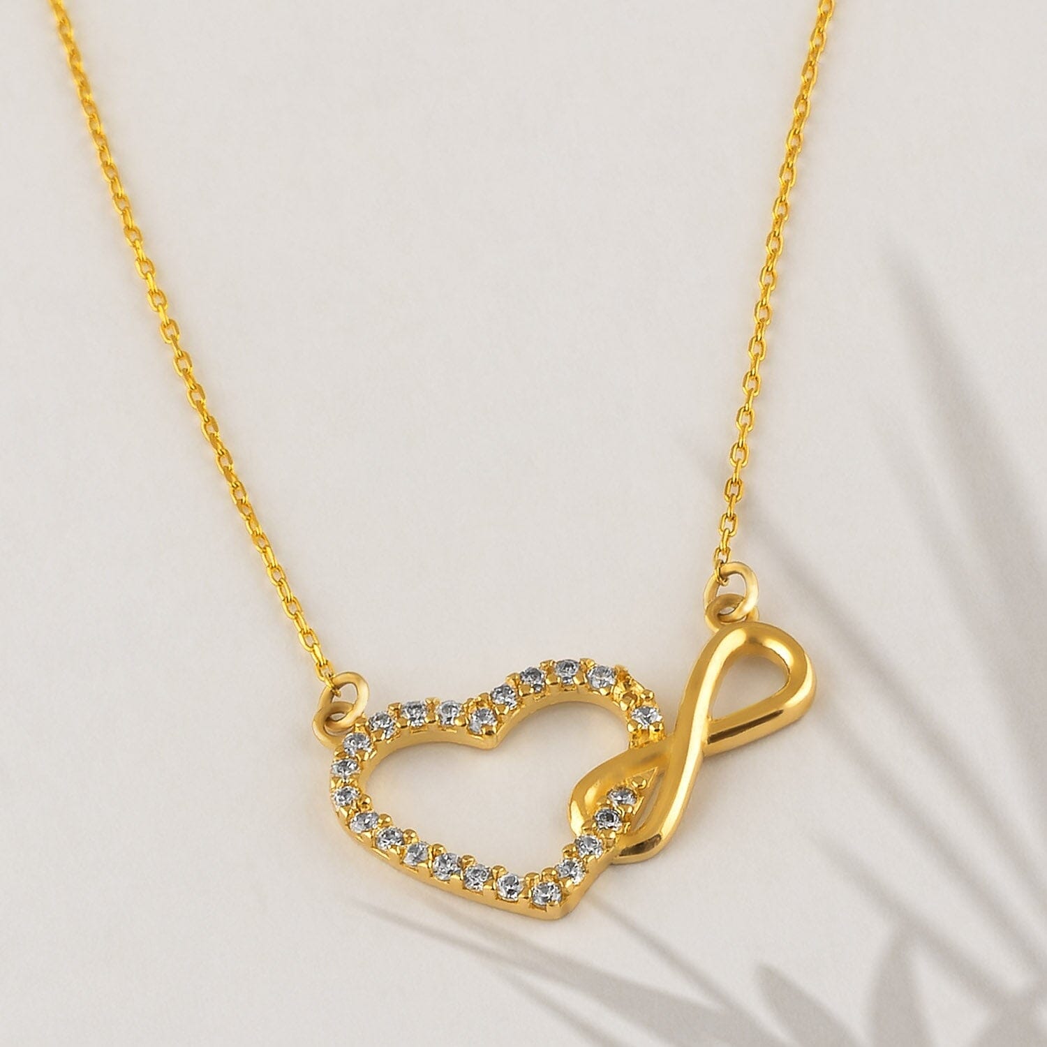 Heart Infinity Necklace in 14k Solid Gold - JCarat