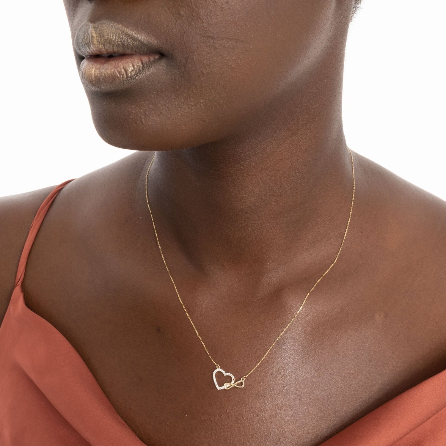 Heart Infinity Necklace in 14k Solid Gold - JCarat