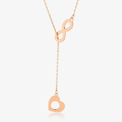 Infinity Heart Y-Necklace in 14k Solid Gold - JCarat