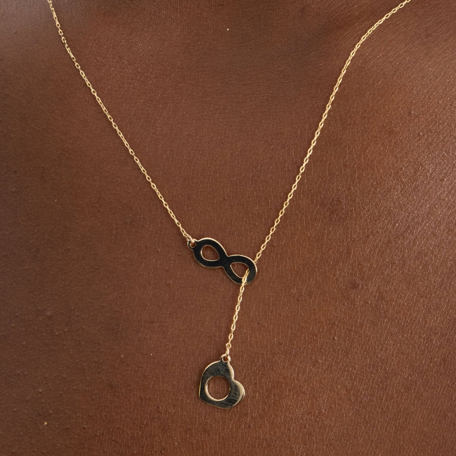 Infinity Heart Y-Necklace in 14k Solid Gold - JCarat