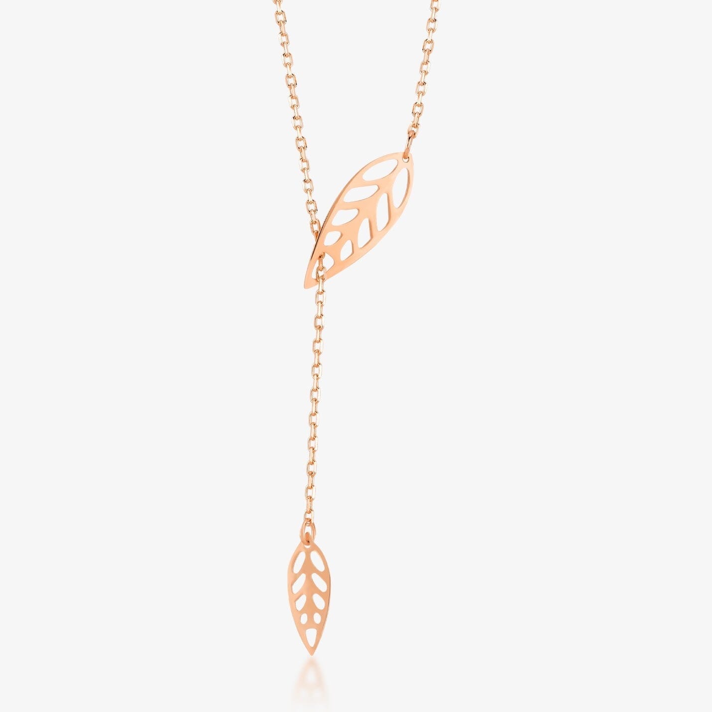 Leaf Y-Necklace in 14k Solid Gold - JCarat