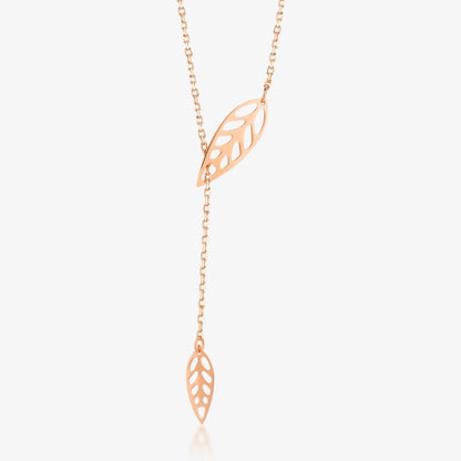 Leaf Y-Necklace in 14k Solid Gold - JCarat