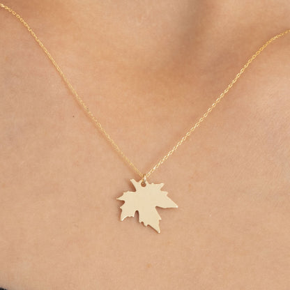 Maple Leaf Necklace in 14k Solid Gold - JCarat