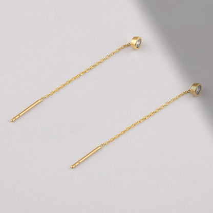 Solitaire Threader Earrings in 14k Solid Gold - JCarat